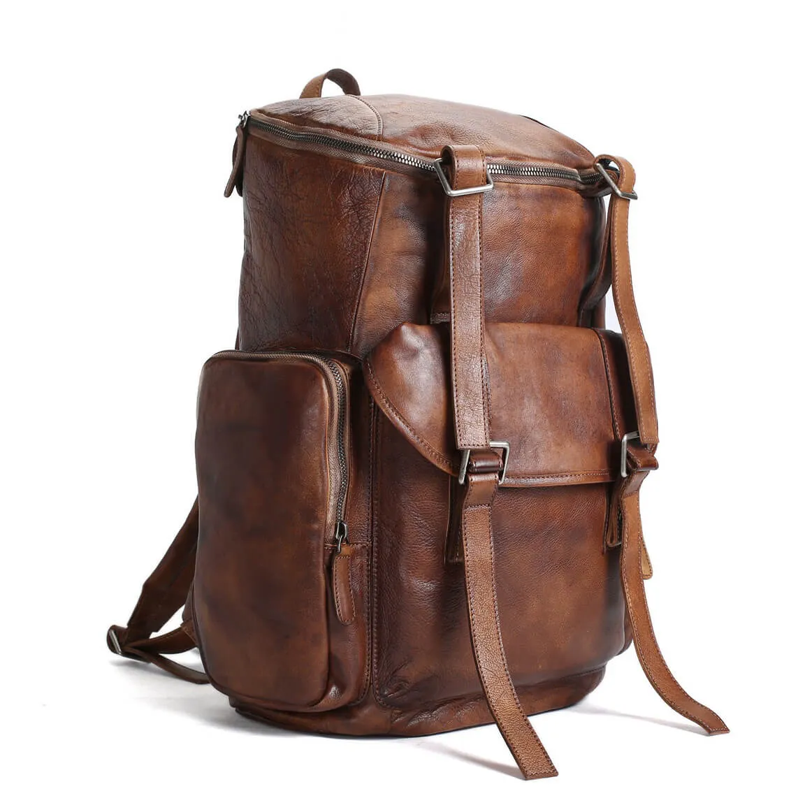 Vintage Handmade Full Grain Brown Leather Backpack, Mens Leather Big Backpacks, Travel Backpack