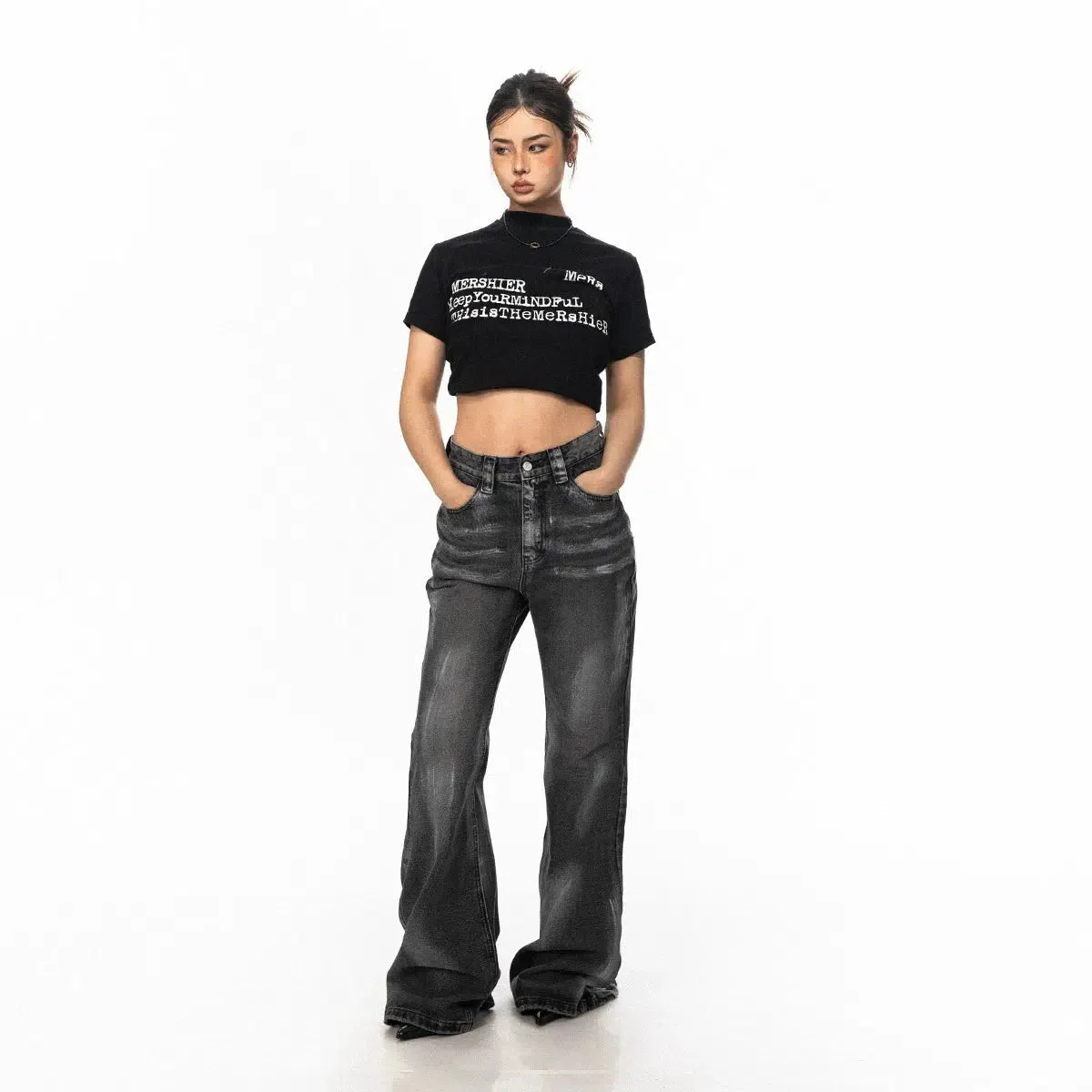 Washed Flared Straight Jeans