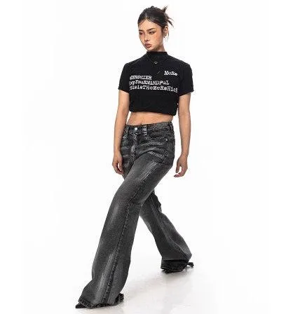 Washed Flared Straight Jeans