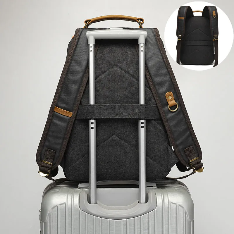 Waterproof Canvas Leather Backpack Large Travel School Bag Mens Laptop Rucksack Unisex Hiking College Backpack