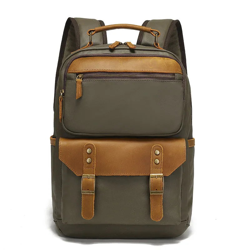 Waterproof Canvas Leather Backpack Large Travel School Bag Mens Laptop Rucksack Unisex Hiking College Backpack