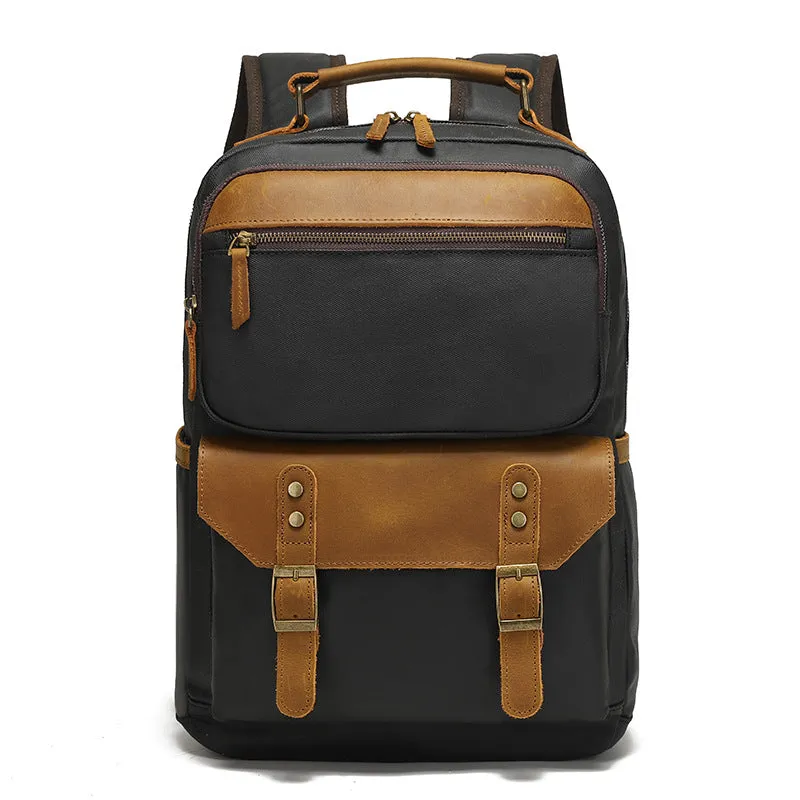 Waterproof Canvas Leather Backpack Large Travel School Bag Mens Laptop Rucksack Unisex Hiking College Backpack