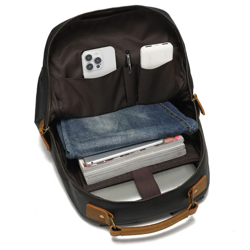 Waterproof Canvas Leather Backpack Large Travel School Bag Mens Laptop Rucksack Unisex Hiking College Backpack
