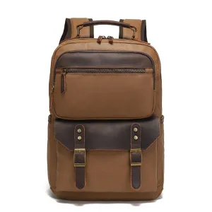 Waterproof Canvas Leather Backpack Large Travel School Bag Mens Laptop Rucksack Unisex Hiking College Backpack