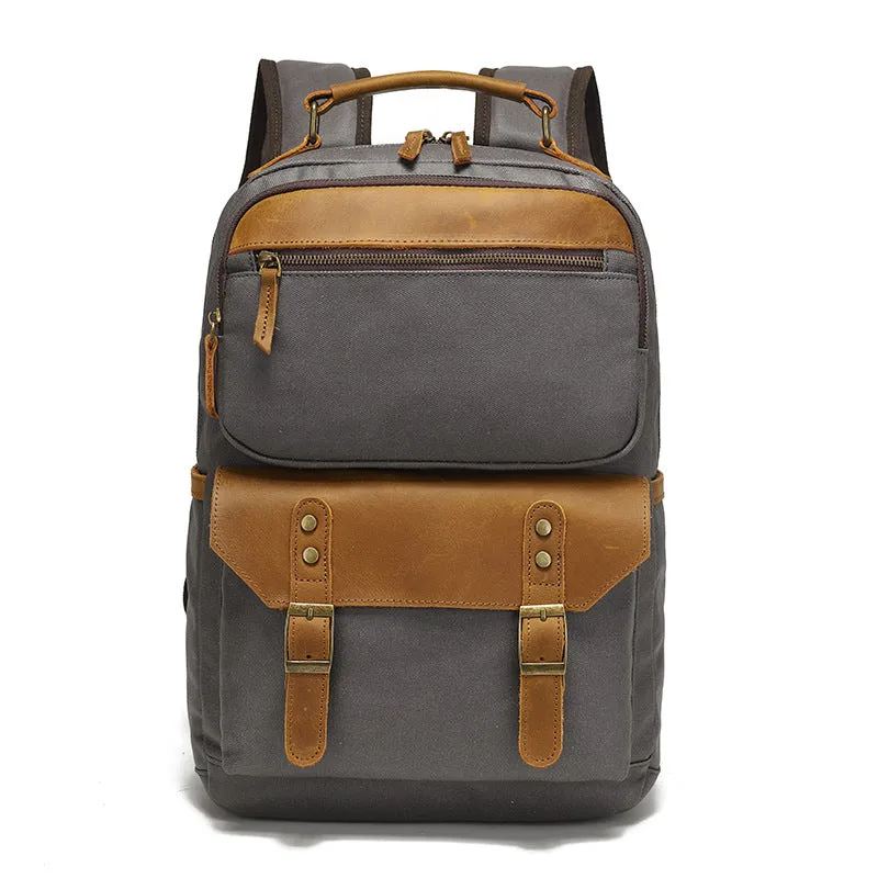 Waterproof Canvas Leather Backpack Large Travel School Bag Mens Laptop Rucksack Unisex Hiking College Backpack