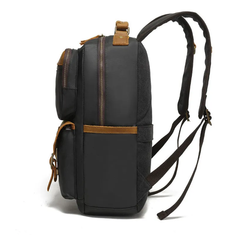 Waterproof Canvas Leather Backpack Large Travel School Bag Mens Laptop Rucksack Unisex Hiking College Backpack