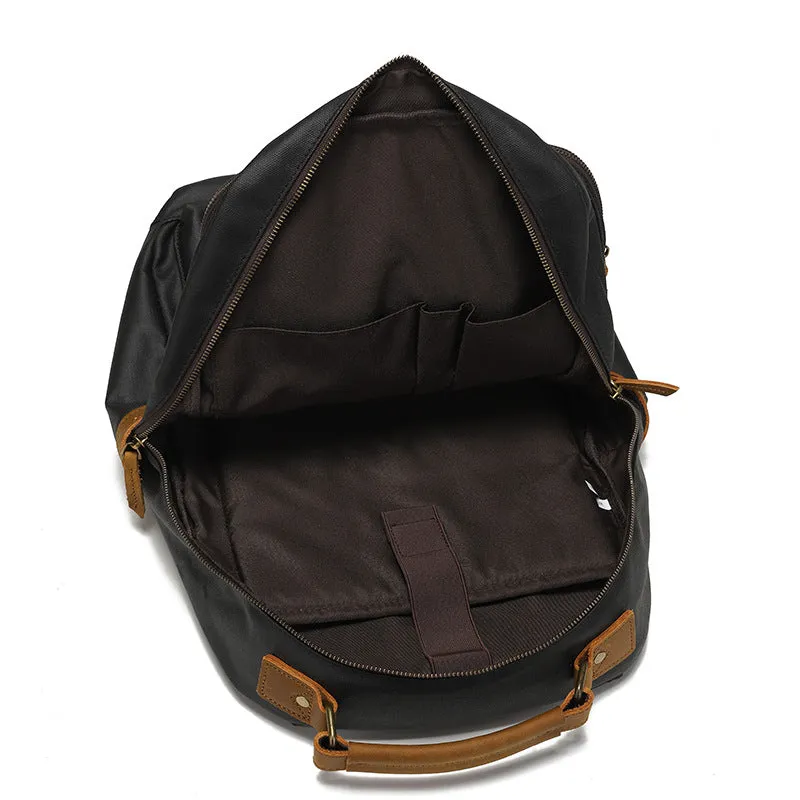 Waterproof Canvas Leather Backpack Large Travel School Bag Mens Laptop Rucksack Unisex Hiking College Backpack