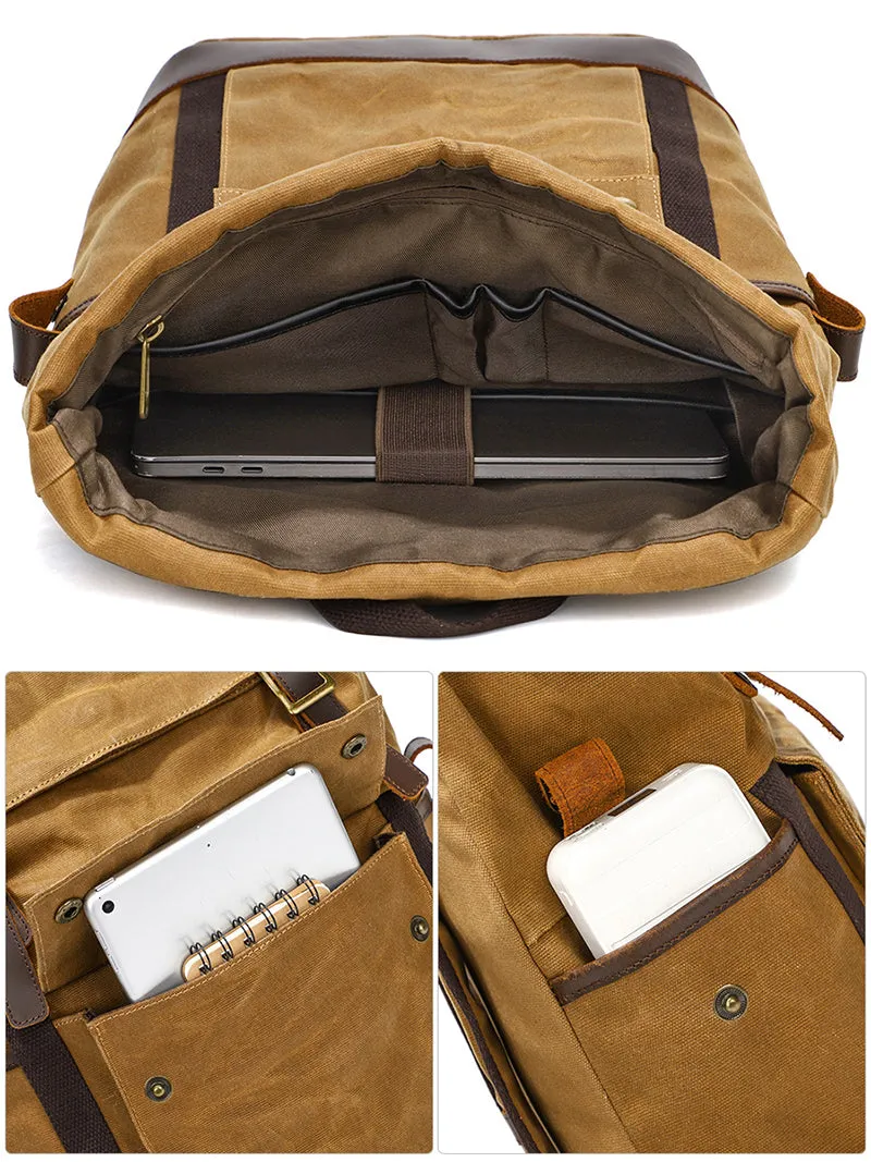 Waxed Canvas Backpack Canvas Rolltop Backpack Waterproof Canvas Laptop Backpack Large Capacity Travel Backpack