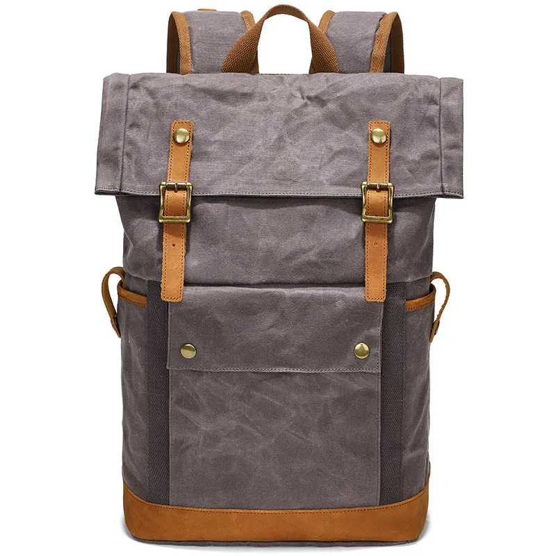 Waxed Canvas Backpack Canvas Rolltop Backpack Waterproof Canvas Laptop Backpack Large Capacity Travel Backpack