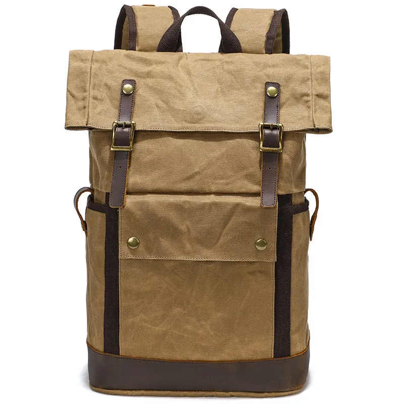 Waxed Canvas Backpack Canvas Rolltop Backpack Waterproof Canvas Laptop Backpack Large Capacity Travel Backpack
