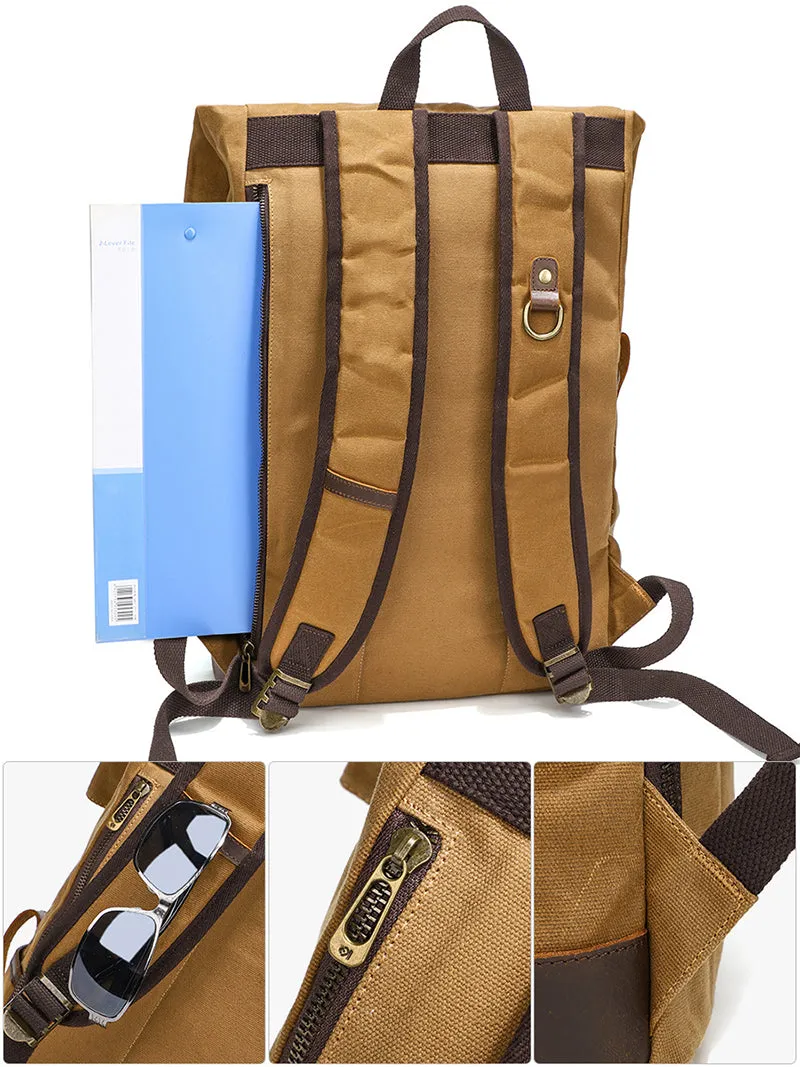 Waxed Canvas Backpack Canvas Rolltop Backpack Waterproof Canvas Laptop Backpack Large Capacity Travel Backpack