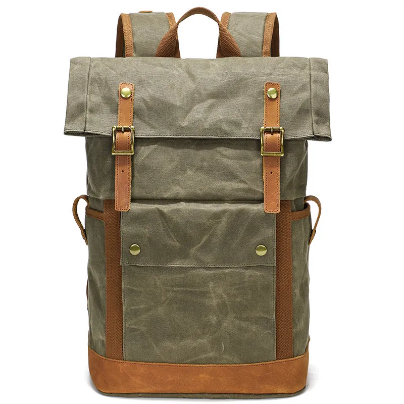 Waxed Canvas Backpack Canvas Rolltop Backpack Waterproof Canvas Laptop Backpack Large Capacity Travel Backpack
