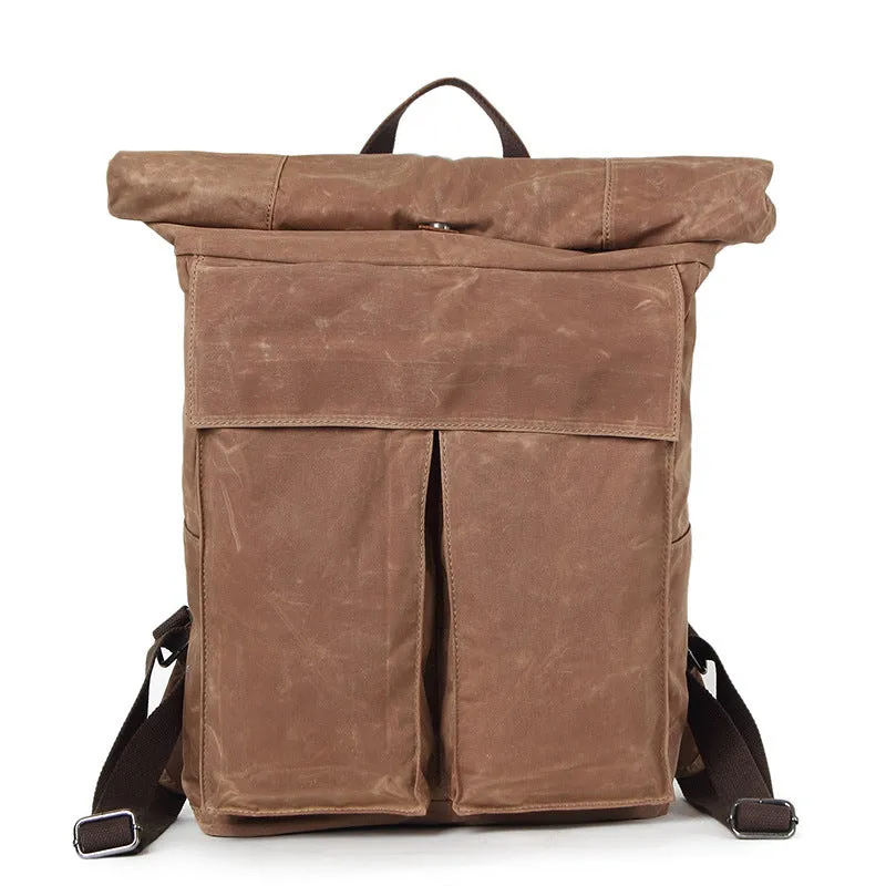 Waxed Canvas Backpack, Fashion Laptop Backpack, Vintage Waterproof Shoulder School Bag
