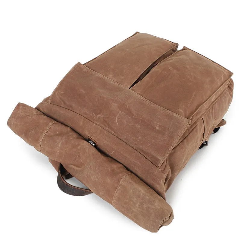 Waxed Canvas Backpack, Fashion Laptop Backpack, Vintage Waterproof Shoulder School Bag