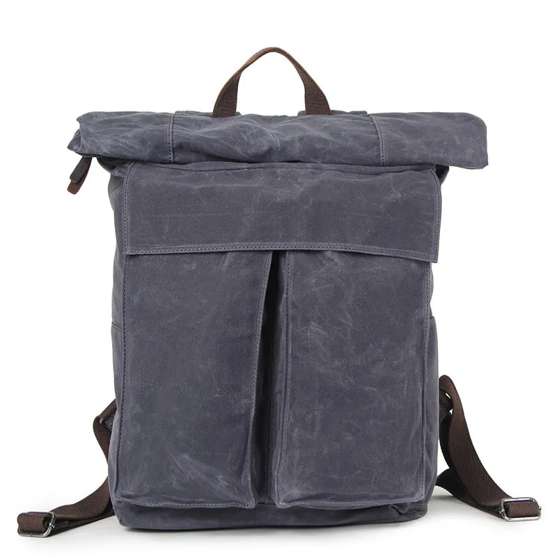 Waxed Canvas Backpack, Fashion Laptop Backpack, Vintage Waterproof Shoulder School Bag