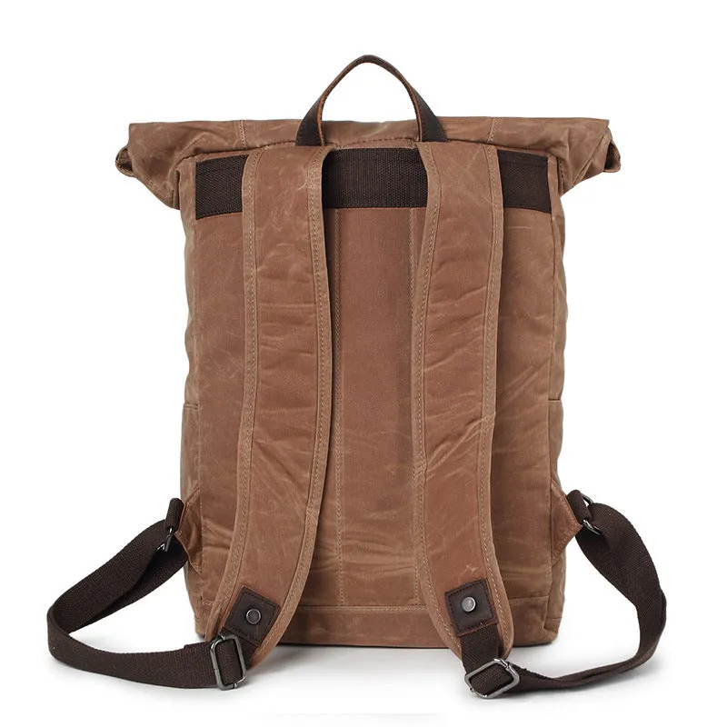 Waxed Canvas Backpack, Fashion Laptop Backpack, Vintage Waterproof Shoulder School Bag
