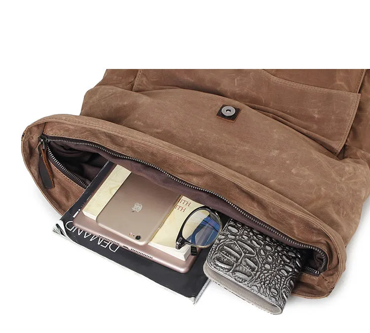 Waxed Canvas Backpack, Fashion Laptop Backpack, Vintage Waterproof Shoulder School Bag