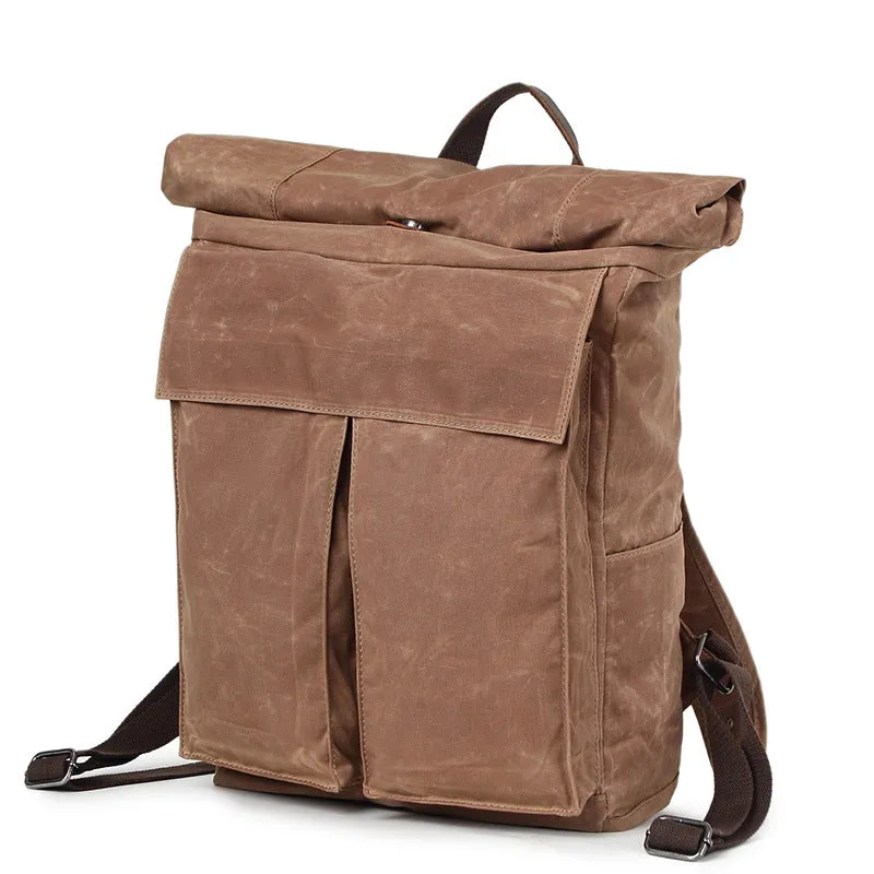 Waxed Canvas Backpack, Fashion Laptop Backpack, Vintage Waterproof Shoulder School Bag
