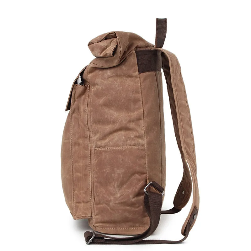 Waxed Canvas Backpack, Fashion Laptop Backpack, Vintage Waterproof Shoulder School Bag