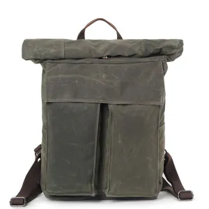 Waxed Canvas Backpack, Fashion Laptop Backpack, Vintage Waterproof Shoulder School Bag