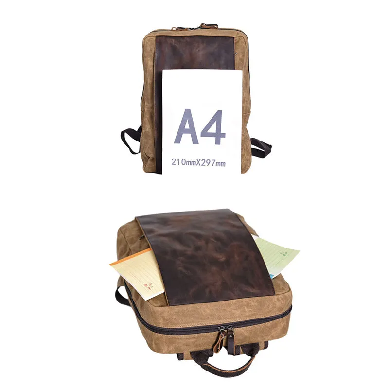 Waxed Canvas Backpack Handmade Waxed Canvas Rucksack School Backpack Mens Laptop Backpack Large Travel Backpack