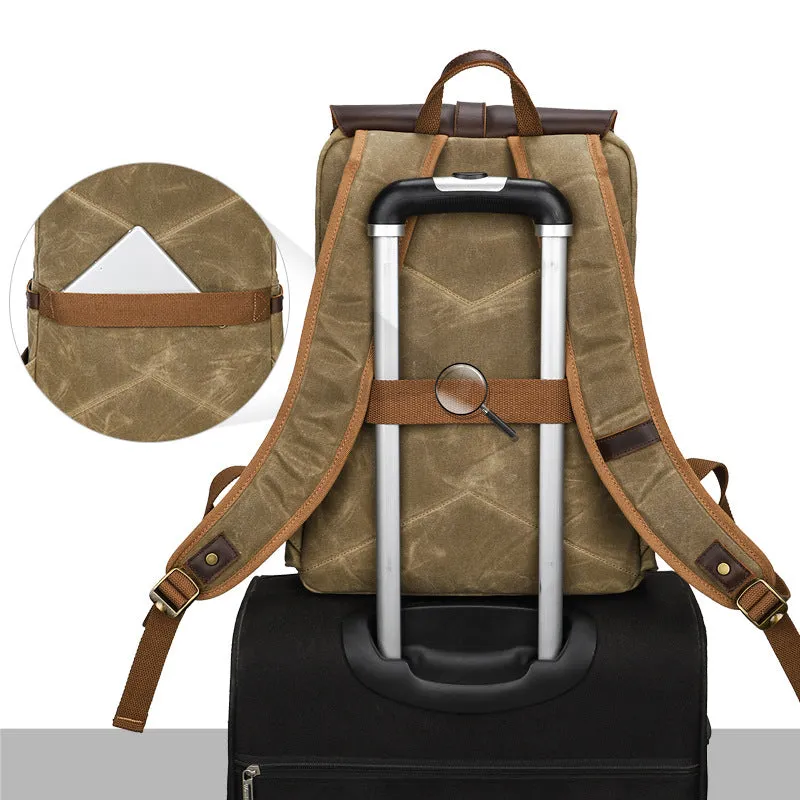 Waxed Canvas Backpack Large Travel Backpack Canvas School Rucksack Laptop Backpack Unisex Weekender Backpack