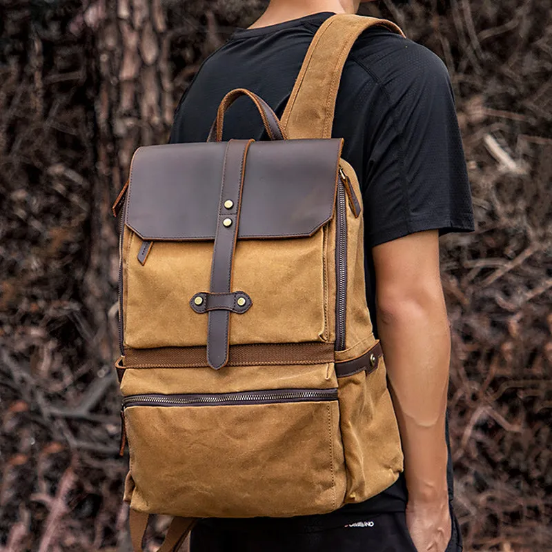 Waxed Canvas Backpack Large Travel Backpack Canvas School Rucksack Laptop Backpack Unisex Weekender Backpack