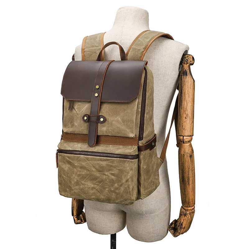 Waxed Canvas Backpack Large Travel Backpack Canvas School Rucksack Laptop Backpack Unisex Weekender Backpack