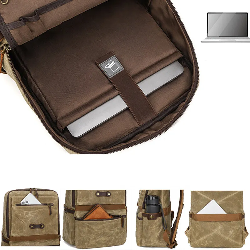 Waxed Canvas Backpack Student Casual Bag