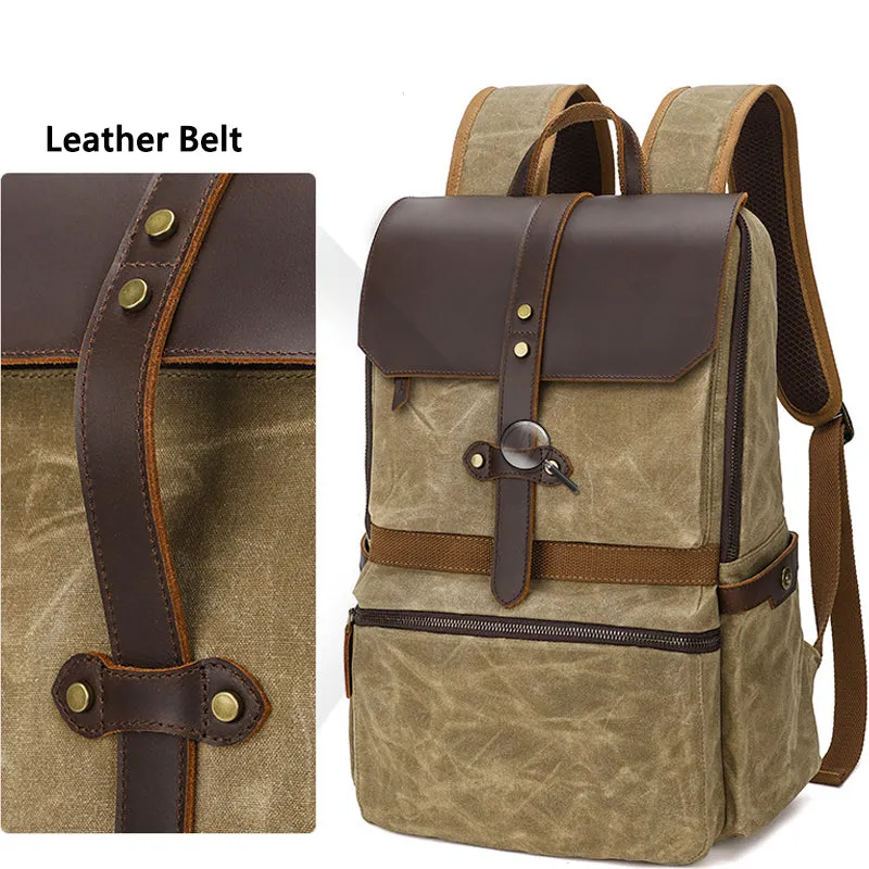 Waxed Canvas Backpack Student Casual Bag