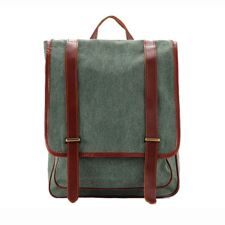 Waxed Canvas Backpack with Full Grain Leather, Casual Backpack, School Backpack, Vintage Rucksack