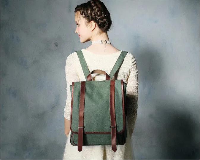 Waxed Canvas Backpack with Full Grain Leather, Casual Backpack, School Backpack, Vintage Rucksack