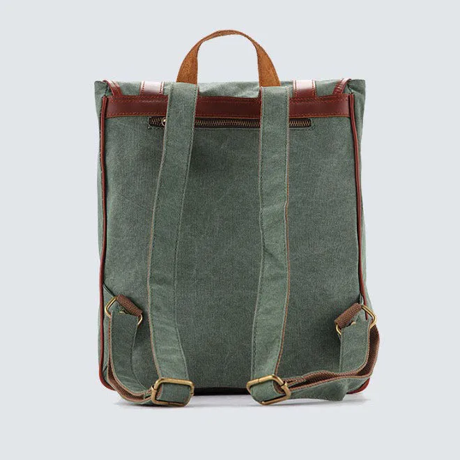 Waxed Canvas Backpack with Full Grain Leather, Casual Backpack, School Backpack, Vintage Rucksack