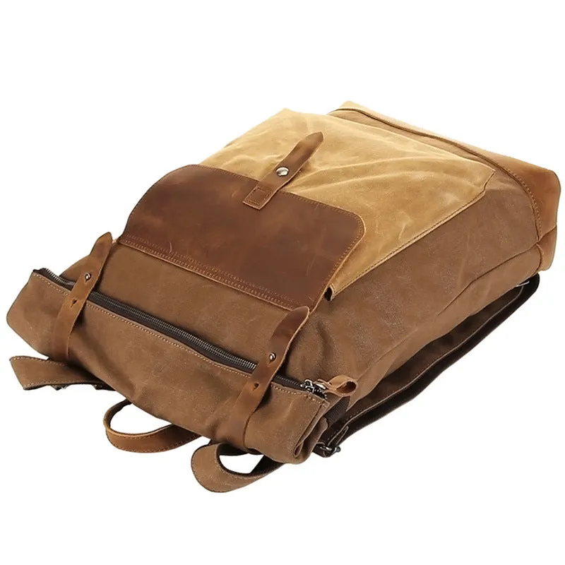 Waxed Canvas Top Grain Leather Backpack, Stylish Travel Backpack, Vintage Rucksack