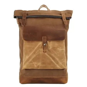 Waxed Canvas Top Grain Leather Backpack, Stylish Travel Backpack, Vintage Rucksack