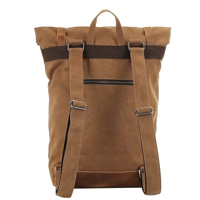 Waxed Canvas Top Grain Leather Backpack, Stylish Travel Backpack, Vintage Rucksack