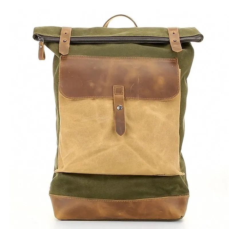 Waxed Canvas Top Grain Leather Backpack, Stylish Travel Backpack, Vintage Rucksack