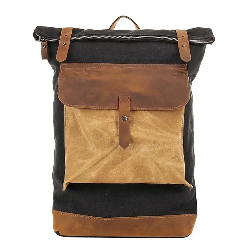 Waxed Canvas Top Grain Leather Backpack, Stylish Travel Backpack, Vintage Rucksack