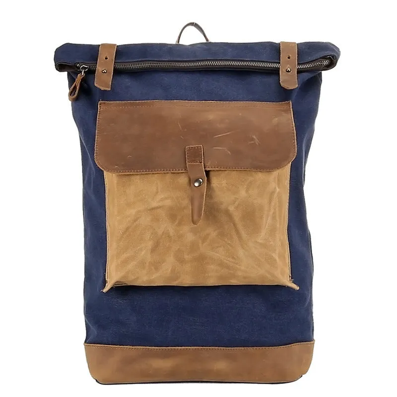 Waxed Canvas Top Grain Leather Backpack, Stylish Travel Backpack, Vintage Rucksack
