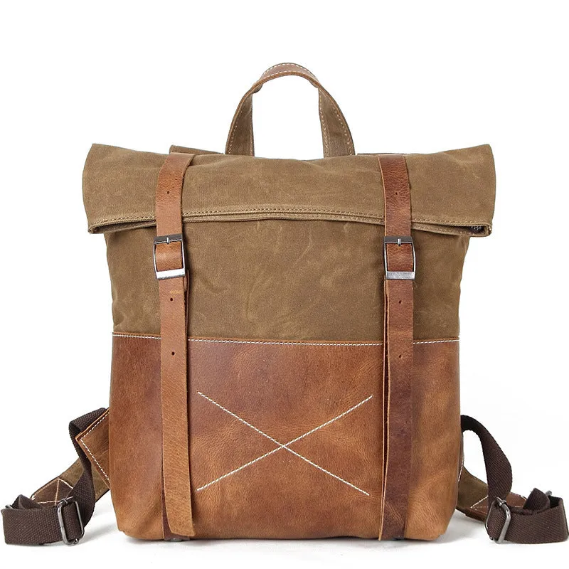 Waxed Canvas Vintage Backpack, handmade Rucksack, Hiking Bag FX1008