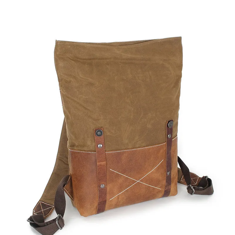 Waxed Canvas Vintage Backpack, handmade Rucksack, Hiking Bag FX1008