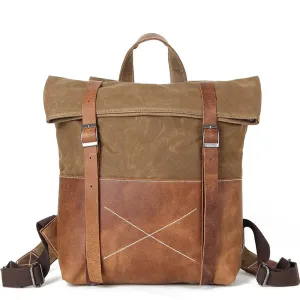 Waxed Canvas Vintage Backpack, handmade Rucksack, Hiking Bag FX1008