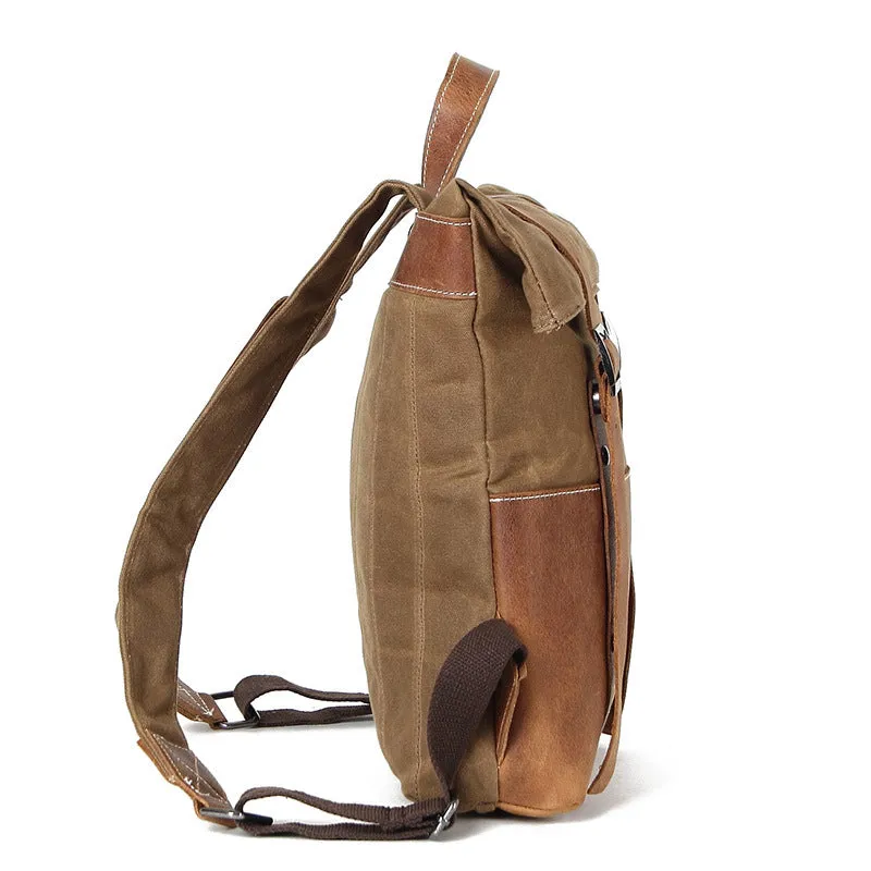 Waxed Canvas Vintage Backpack, handmade Rucksack, Hiking Bag FX1008