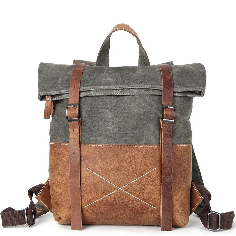 Waxed Canvas Vintage Backpack, handmade Rucksack, Hiking Bag FX1008