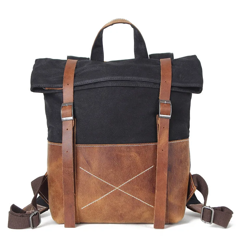 Waxed Canvas Vintage Backpack, handmade Rucksack, Hiking Bag FX1008