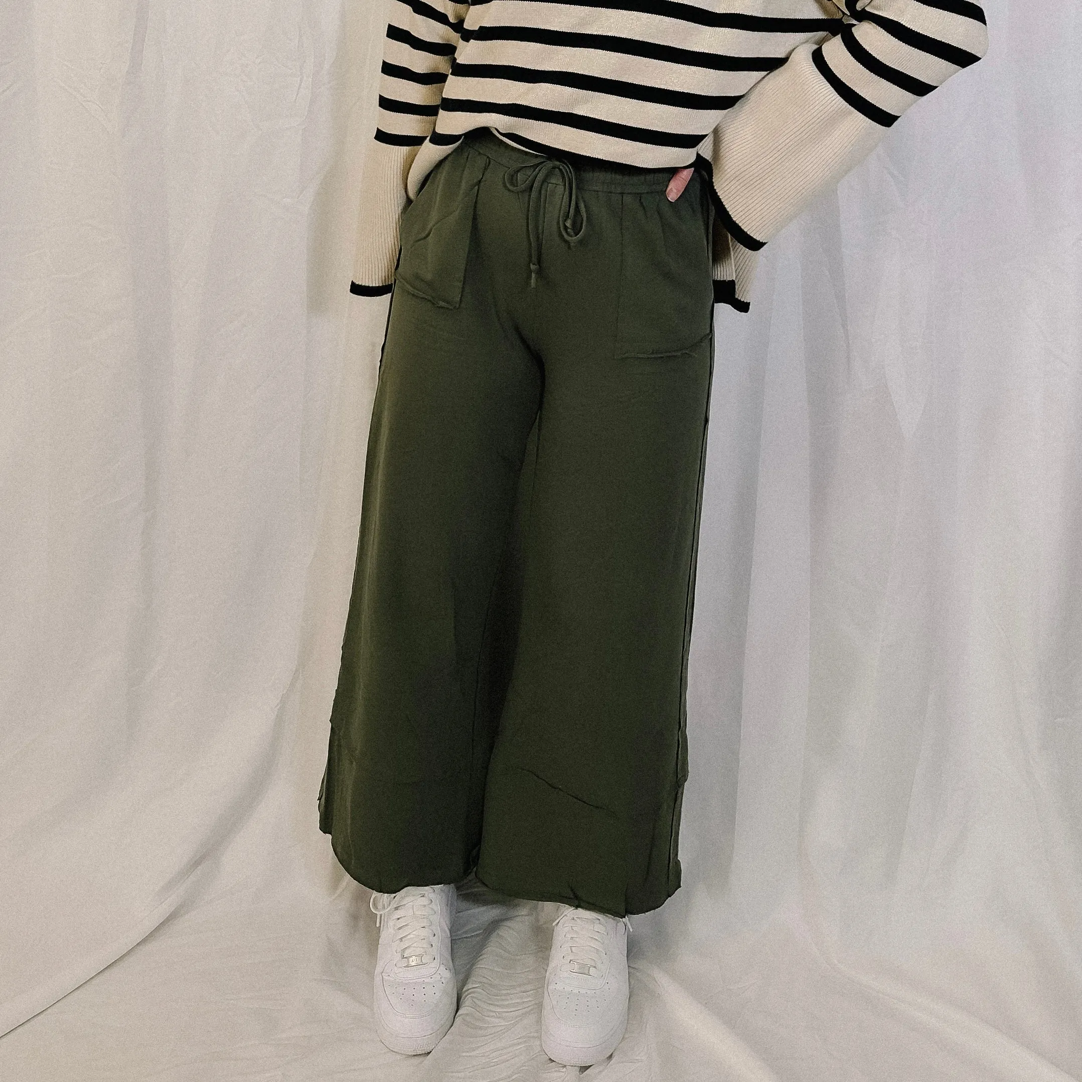 Weekender Wide Leg Pants - Olive - LAST ONE