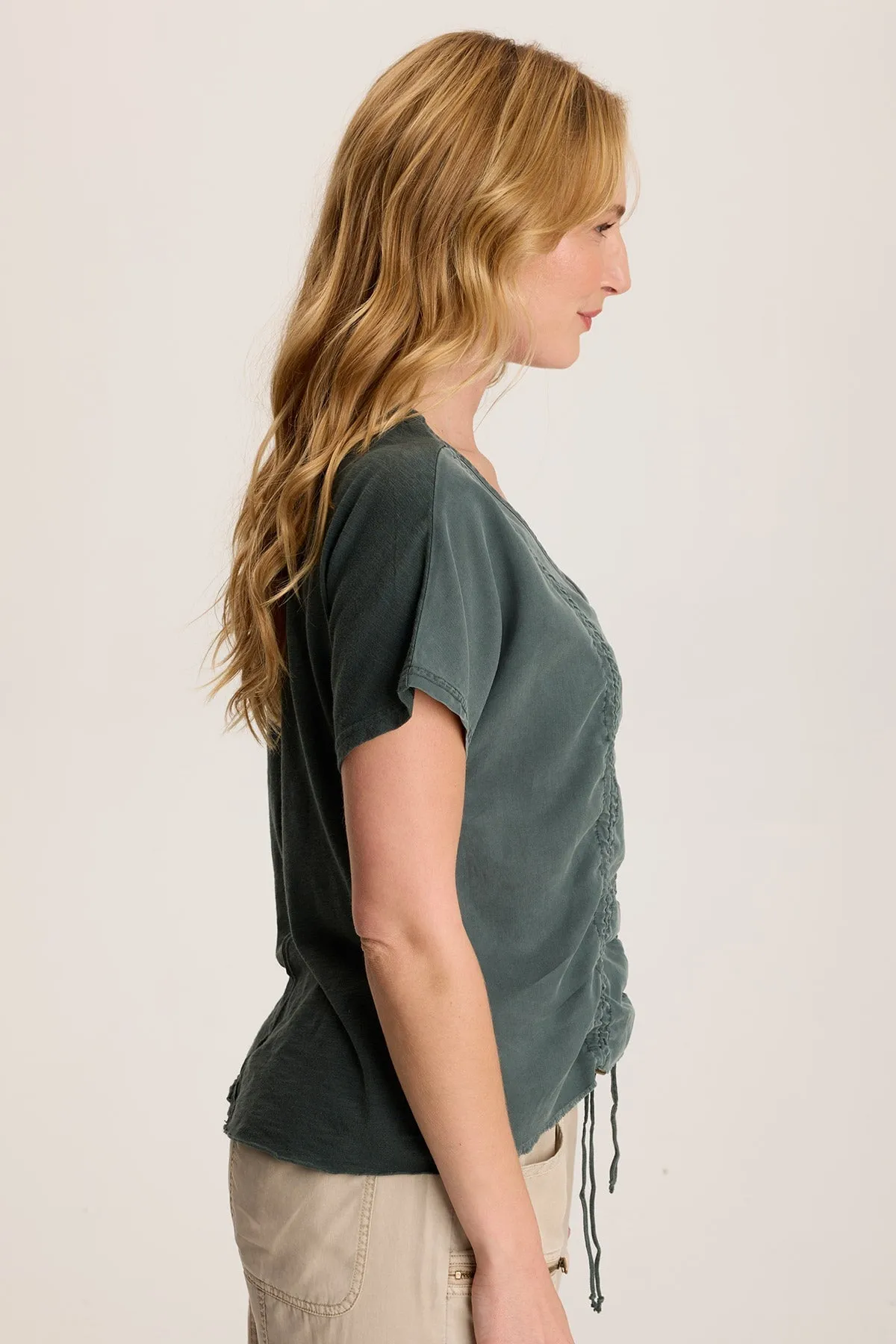 Werner Twill Ruched Cord Relaxed V-Neck Tee