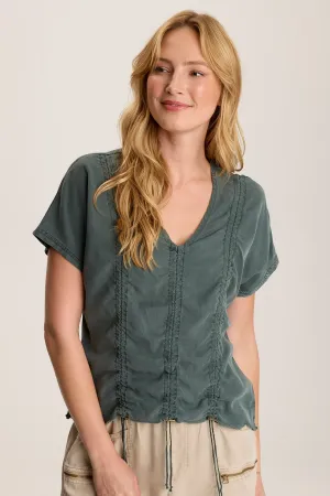 Werner Twill Ruched Cord Relaxed V-Neck Tee