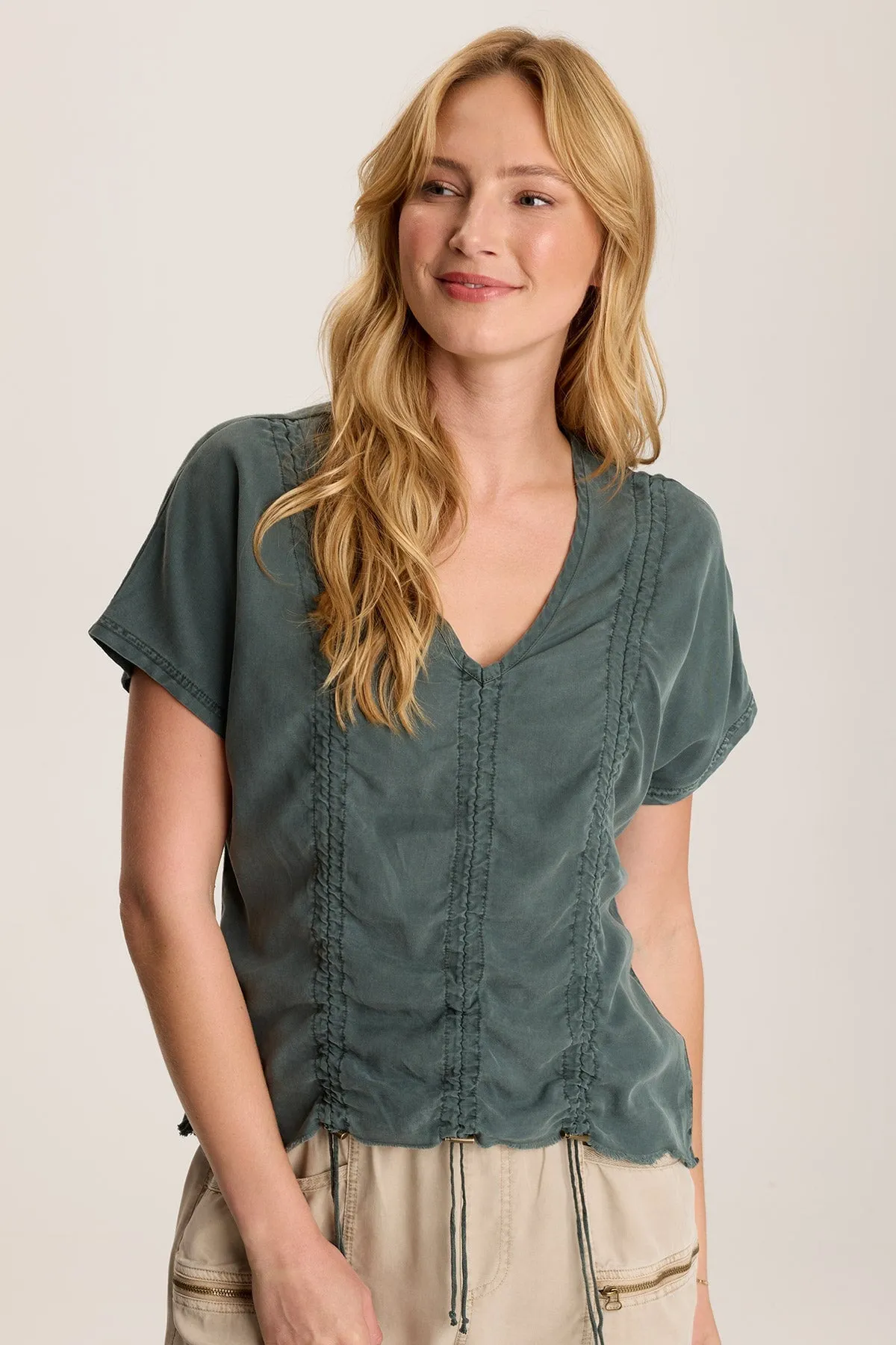 Werner Twill Ruched Cord Relaxed V-Neck Tee