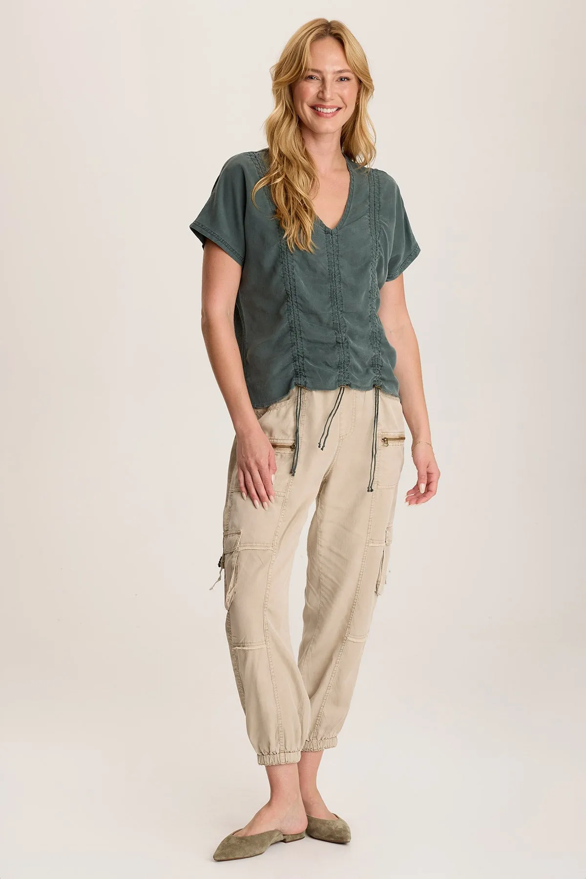 Werner Twill Ruched Cord Relaxed V-Neck Tee